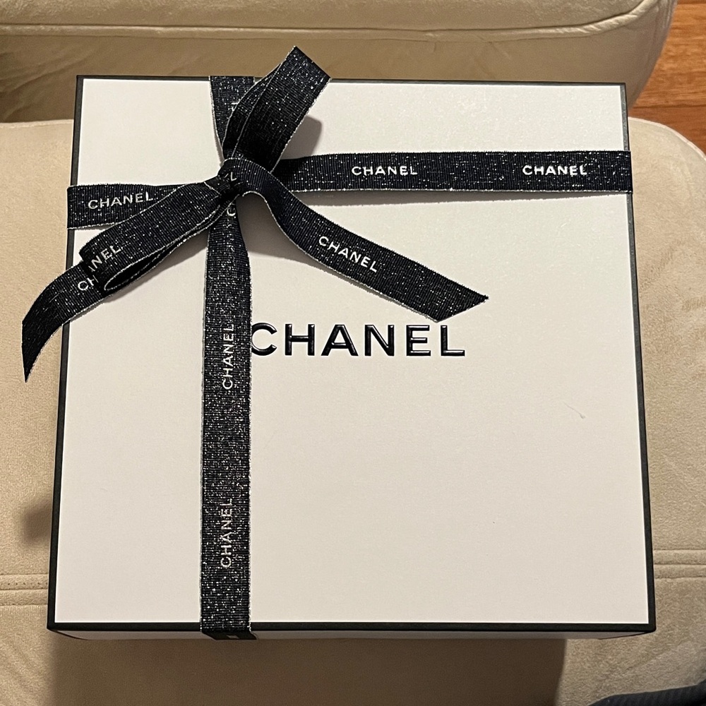 Chanel Box with Sparkly Denim Chanel Ribbon